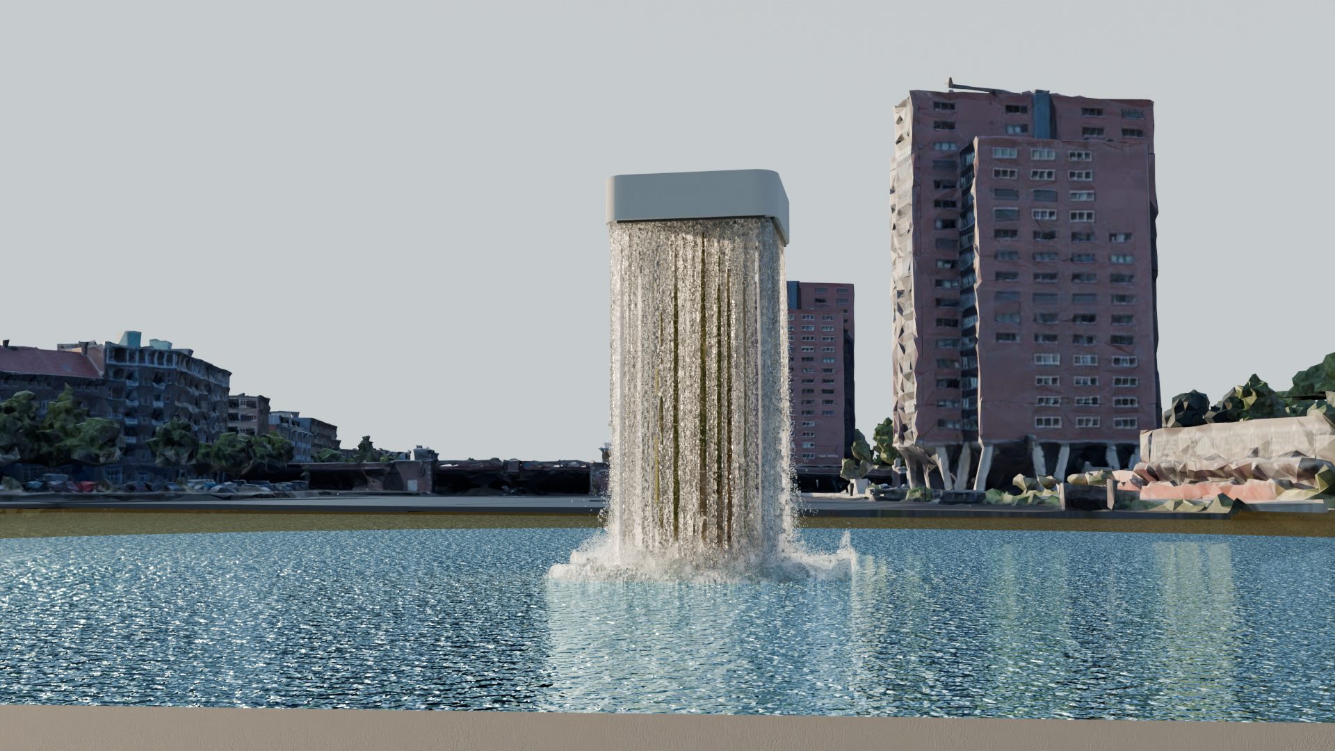 The Urban Cenote in a city waterway next to a residential high-rise
